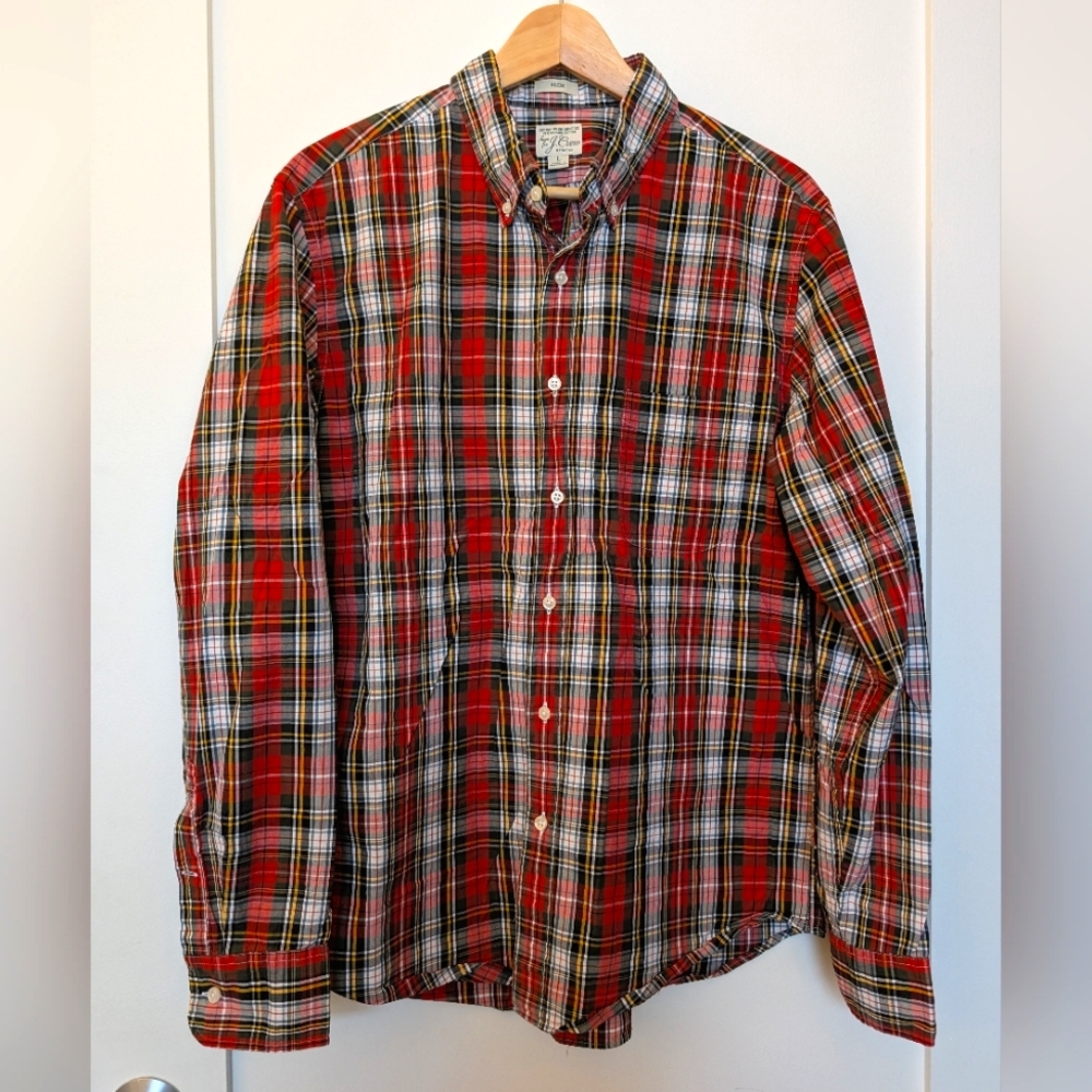 J.Crew Stretch Cotton Shirt, Plaid (Red, White +)